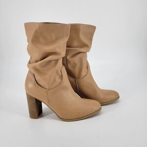 Oasis Society Boots 7 Slouchy Faux Leather Boho Beige Tan Womens Heeled Fall